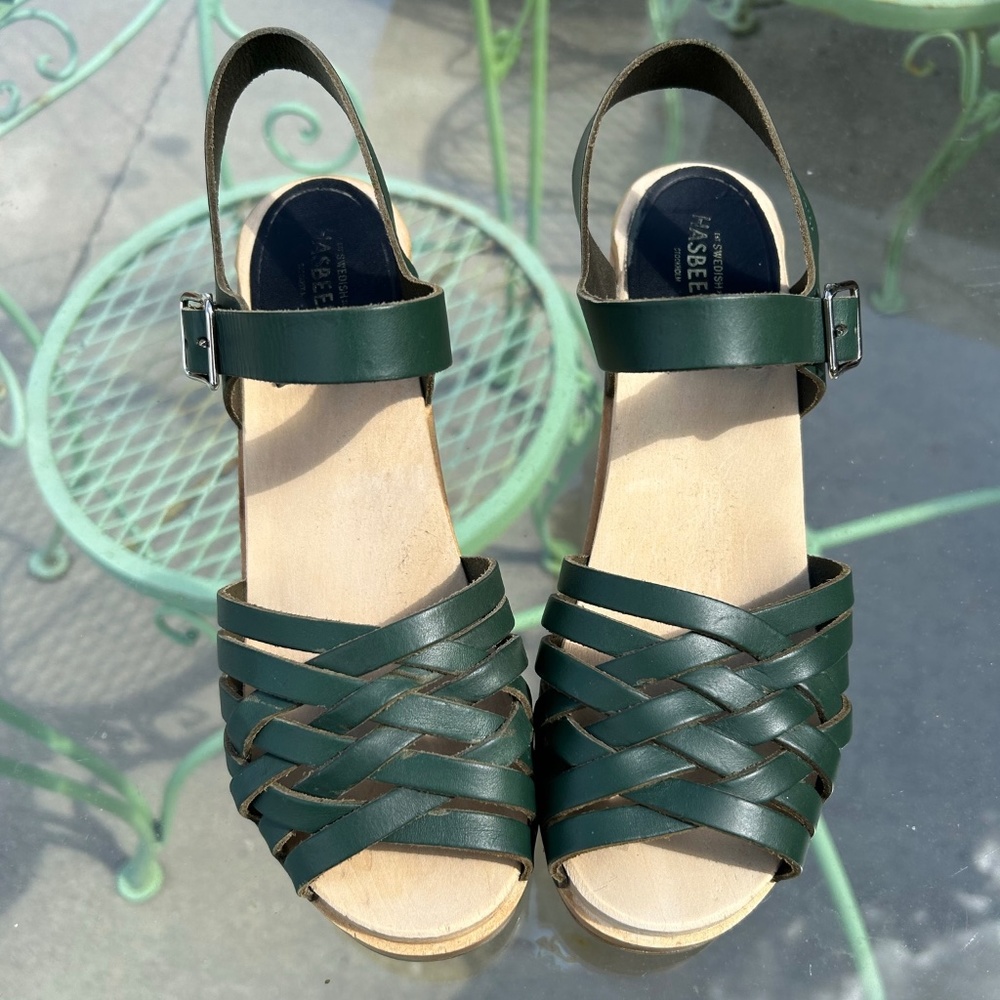 Green Swedish Hasbeens braided  sandals size 7 (37 EU)